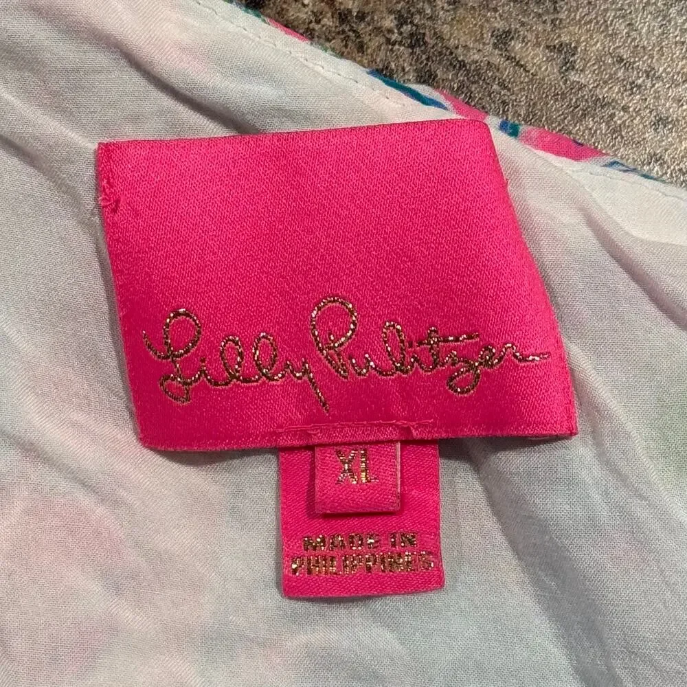 Lilly Pulitzer Dress One Shoulder Addilyn Preppy Resort Tropical Postcard XL - Picture 2 of 5